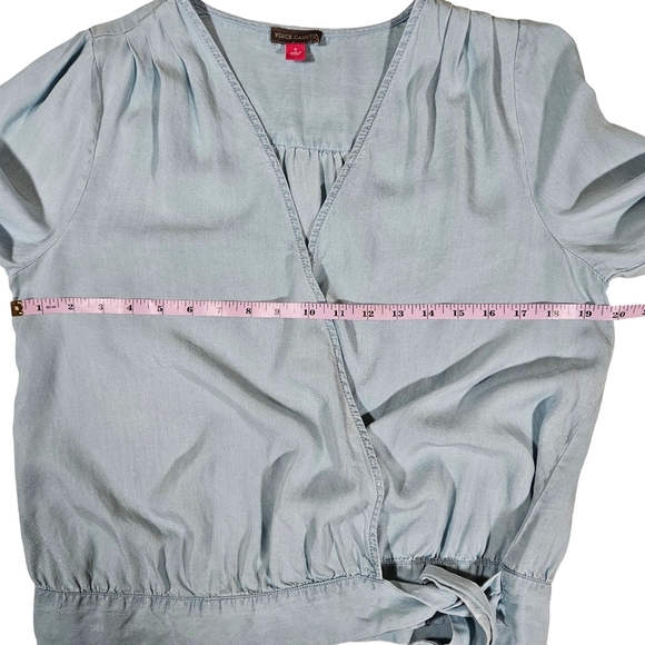 Vince Camuto Lighweight Denim, Wrap Front Blouse, Light Blue, Size Small - Picture 12 of 14